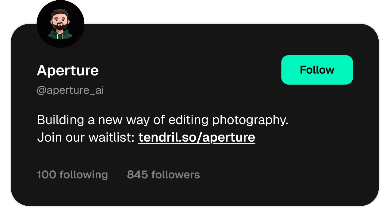 Mockup of a social media bio including a card link