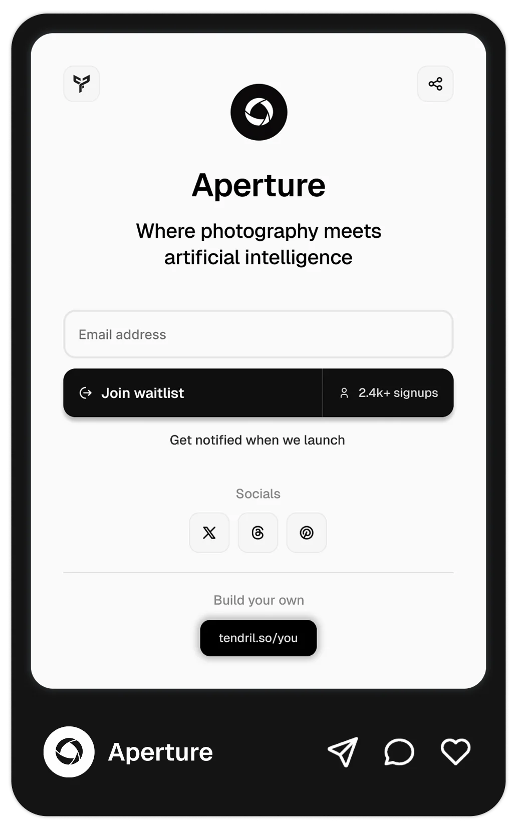 Mockup of a social media Tendril post